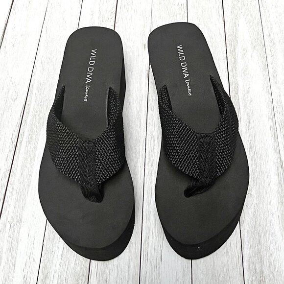 Restocked Black Foam Platform Wedge Flip Flop Sandals - Picture 9 of 9